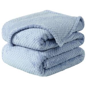 Flannel Fleece Bed Blankets Soft Mesh Fuzzy Plush Solid Blankets Smoked Blue
